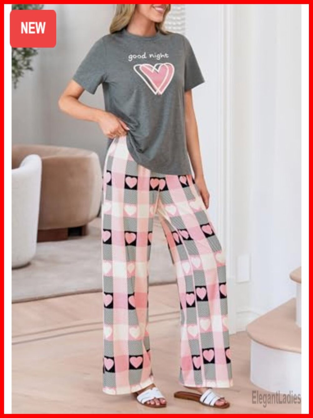 2 Piece Pajama Set Short Sleeve Printed Sleepwear Lounge Outfit with Pockets - Picture 3 of 7